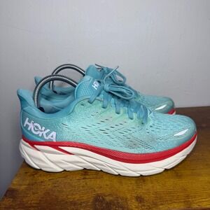 Hoka Clifton 8 Running Shoes Womens Size 8 Blue Red 1119394 AEBL